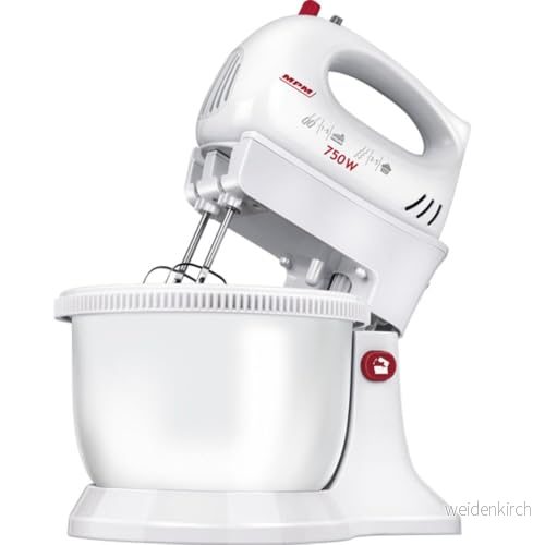 MPM MMR 16Z Pétrin à pâtisserie avec cuve rotative 3,4 L, 5 vitesses + turbo, tiges et crochet pétrisseur en acier inoxydable, 750W 5901308014896