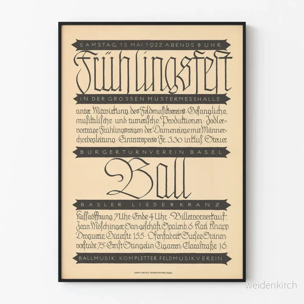 Vintageposter för Frühlingsfest Ball 1922 i Basel