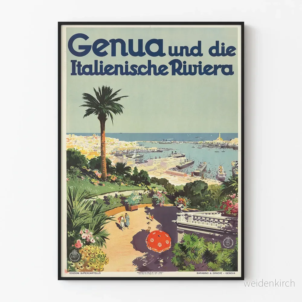 Vintageposter av Genua och den italienska rivieran för väggdekoration
