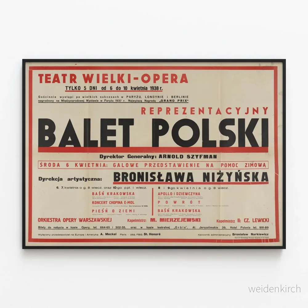 Vintageaffisch för balett - Polsk balettföreställningar 1938 vid Warszawas operahus