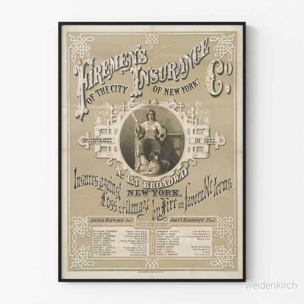 Vintageposter för brandförsäkring New York Firemen’s Insurance Co. Vintageposter för brandförsäkring New York Firemen’s Insurance Co.