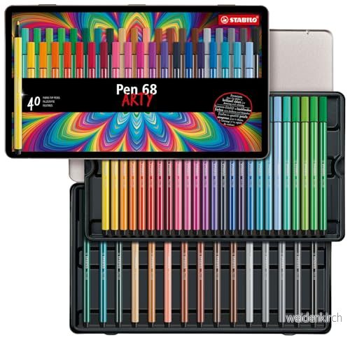 Premium tuschpenna STABILO Pen 68 etui med 40 blandade färger 4006381327268