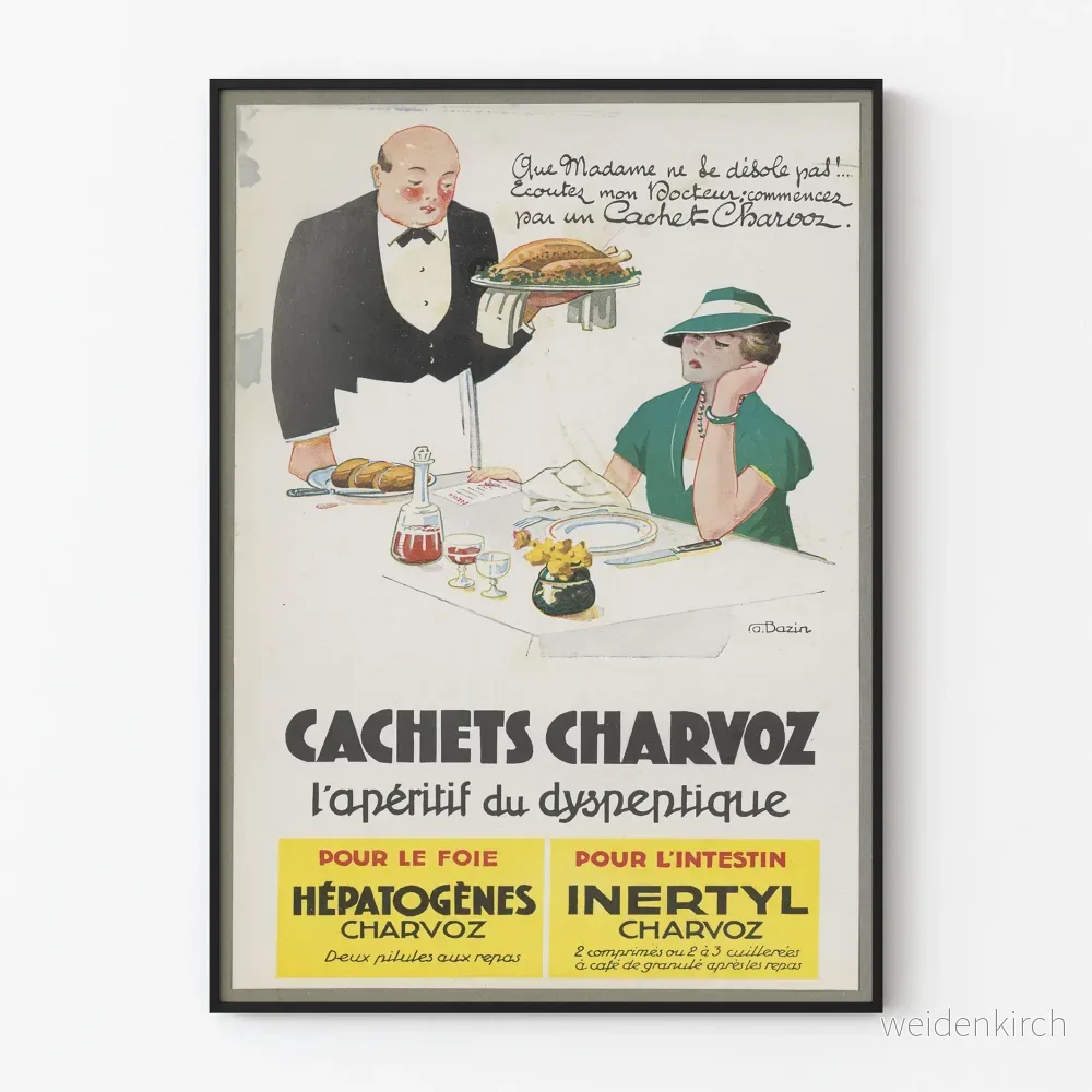 Vintageposter Cachets Charvoz - Retro väggdekoration för matsmältning och hälsa