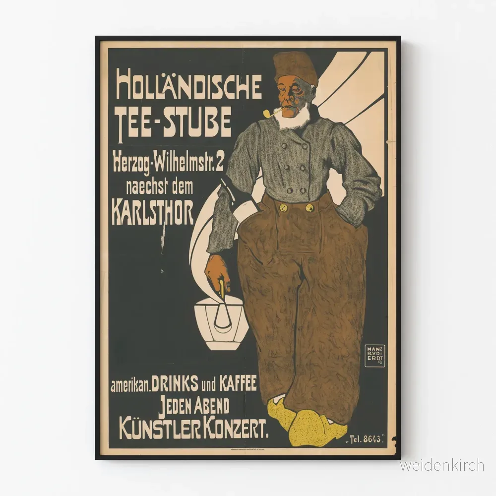 Vintageposter av holländsk te-stuga, retro väggdekoration