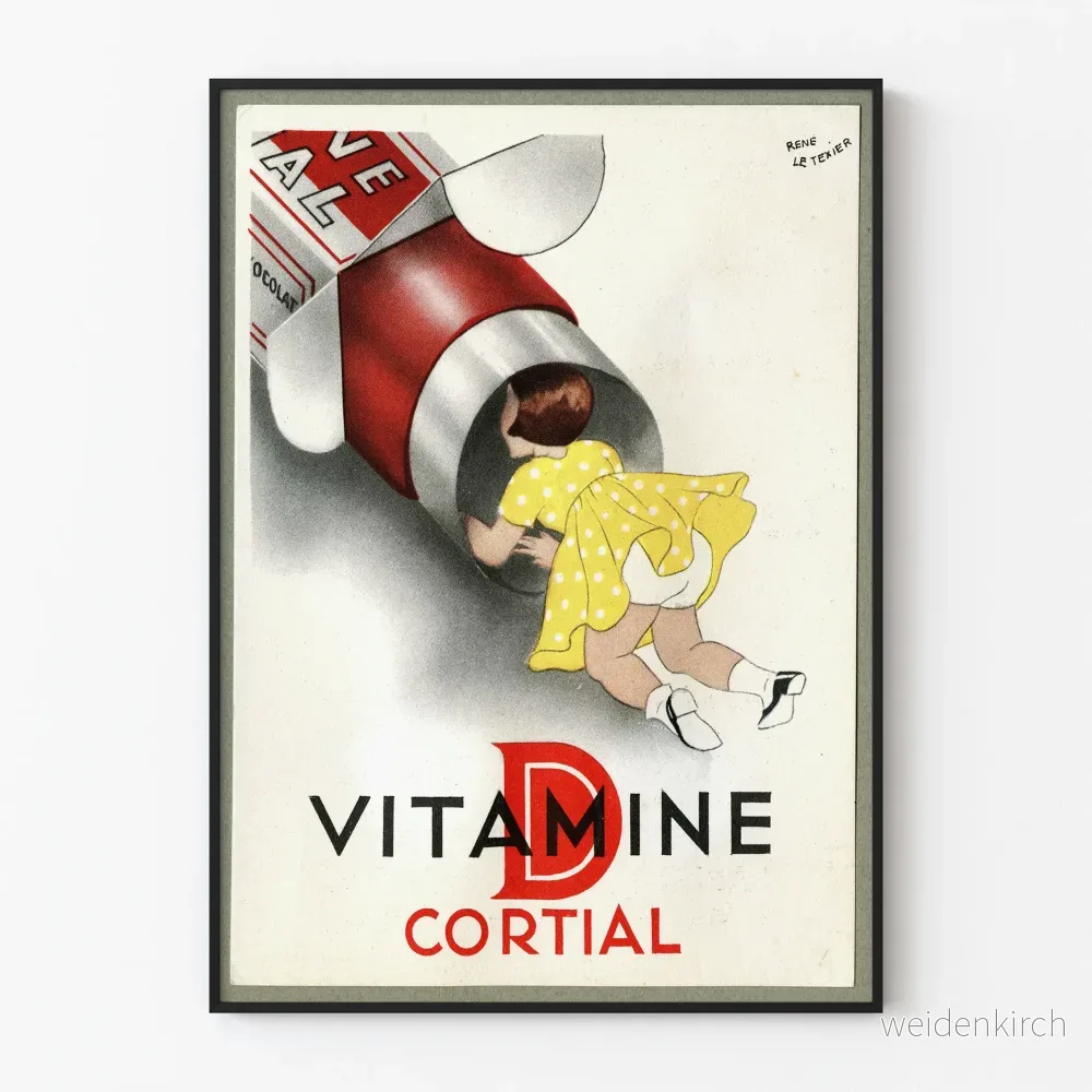 Vintageposter Vitamine D-kortikalillustration Barn