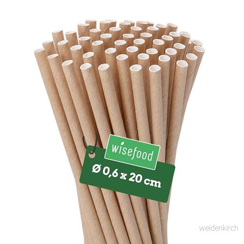 Wisefood Papperssugrör, 500 stycken sugrör av papper brunt, Ø 6 mm 20 cm, fria från PLA/PE, biologiskt nedbrytbara engångssugrör robust kraftpapper 4260623989243