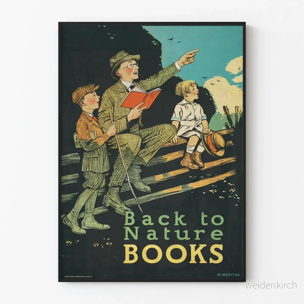 Vintageposter Back to Nature Books - Naturlig väggdekoration