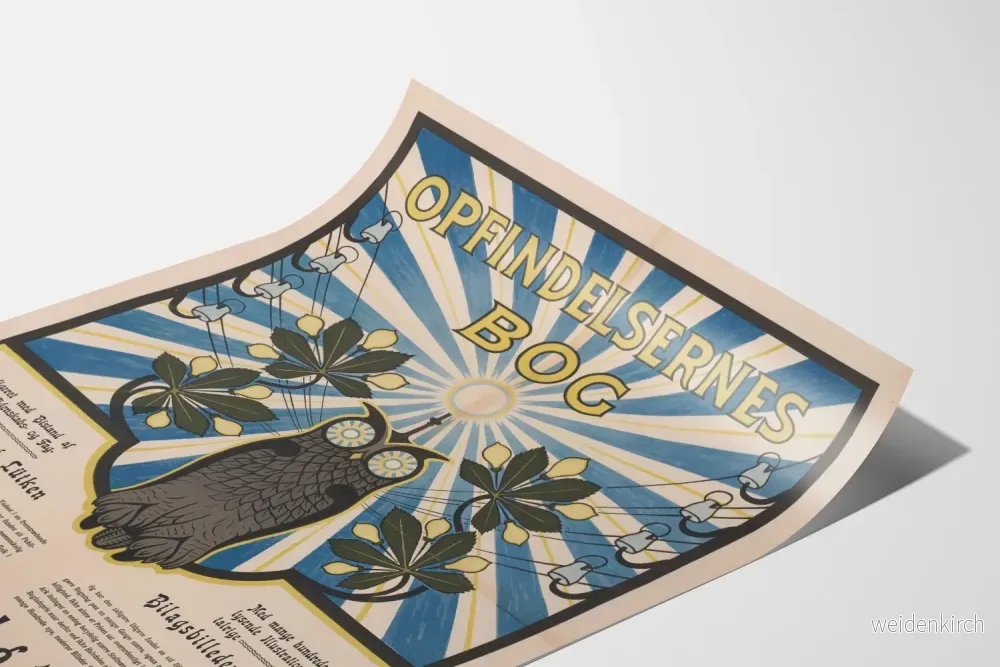 Vintageposter för väggdekoration Opfindelsernes Bog med uggla och ljusstrålar - Bild 3