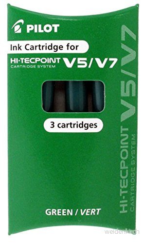 Pilot V5/V7 bläckpatroner grön för Hi Techpoint kassettsystem pennor (paket med 3) 4902505444463