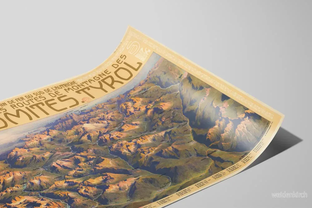 Vintageposter av Dolomiterna och Tyrolens järnväg - Bergskarta - Bild 2