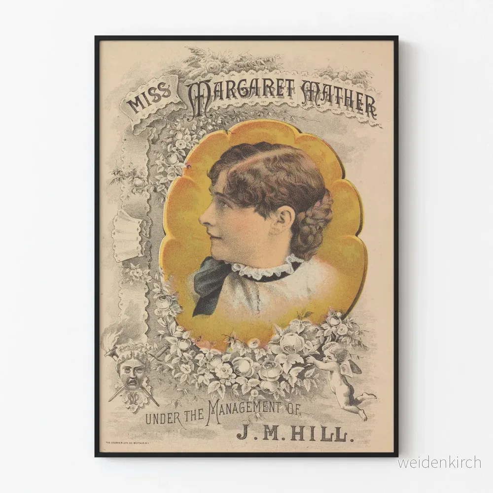 Vintageposter av Miss Margaret Mather under ledning av J.M. Hill