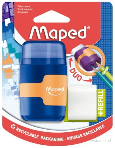 Maped Connect färgad Duo suddgummi och pennvässare (blandade färger), 49220 3154140492205