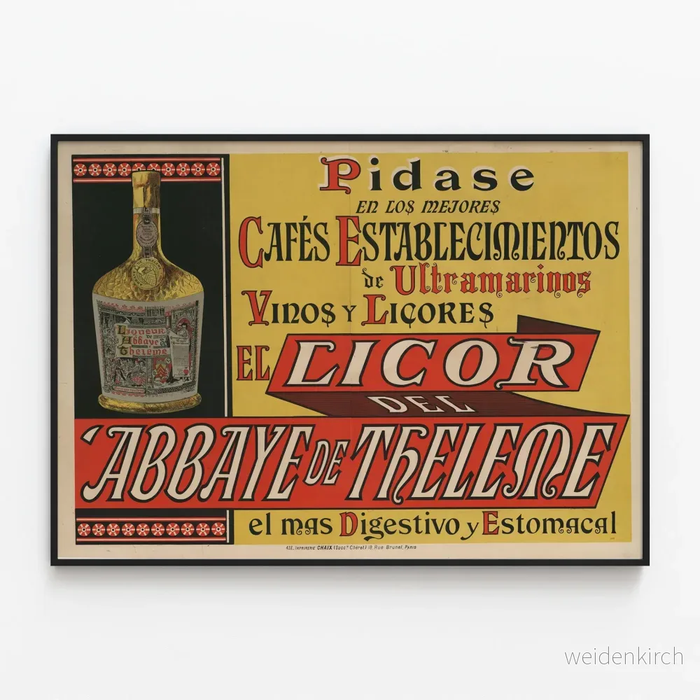 Vintageposter av El Licor de l'Abbaye de Theleme - Retro väggdekoration