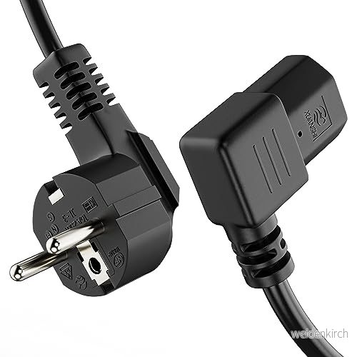 ETEC Euro strömkabel, 90 skyddskontaktkontakt till C13 IEC uttag, strömkabel för hushållsapparater, kylskåpskabel, 1,00 m, svart 4262403750210