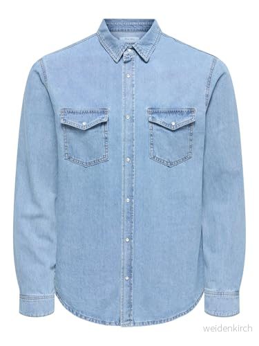 Only & Sons jeansskjorta för män ONSBANE jeansskjorta, Mellanblå denim 5715362486182