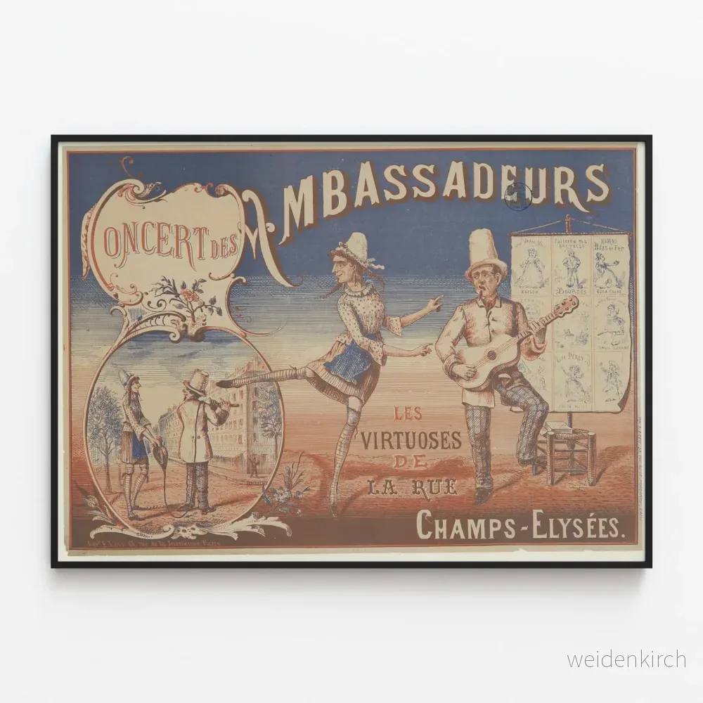 Vintageposter av Concert des Ambassadeurs Les Virtuoses de la Rue Champs-Élysées