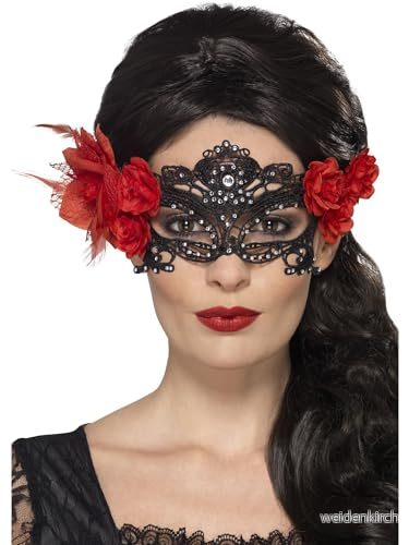 Day of the Dead Lace Filigree Eyemask, Black, with Roses 5020570139301