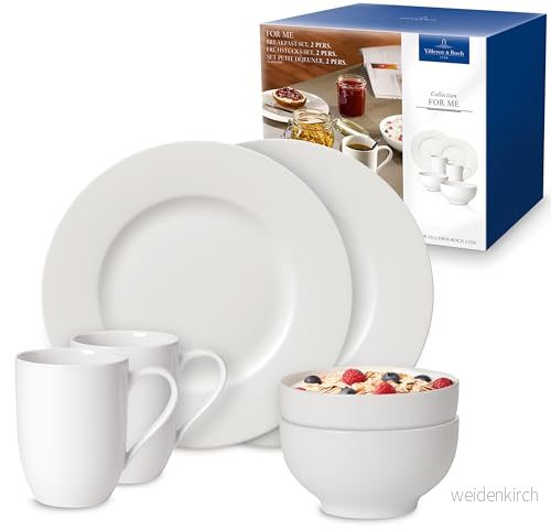 Villeroy och Boch For Me frukostset, 6 delar, allround talangen, premium porslin, diskmaskin, mikrovågsugn, vit 4003686279605
