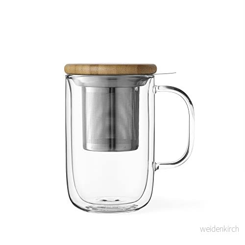 Viva Scandinavia Borosilikatglas tekopp med trälock, avtagbar tesil kopp i rostfritt stål, lös te, bladte, 0,5 l 5704854753000
