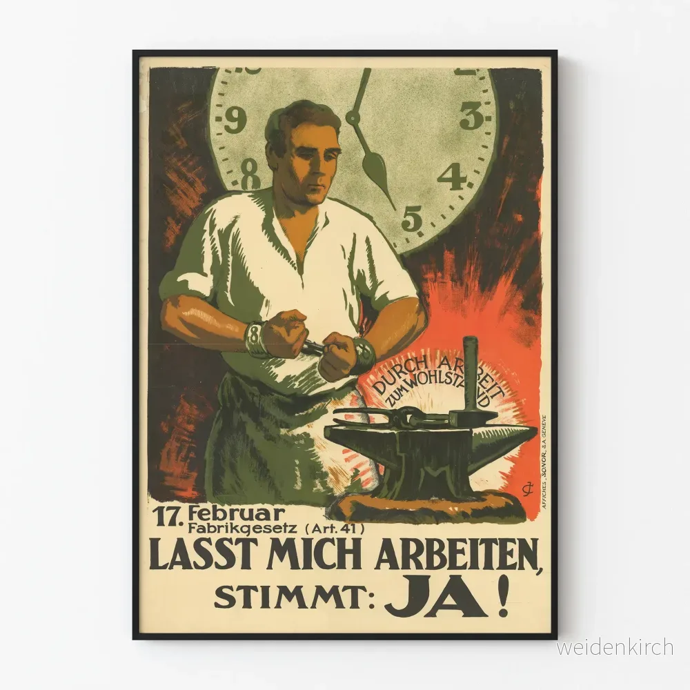 Tysk vintageposter « Lasst mich arbeiten » industriell väggdekoration