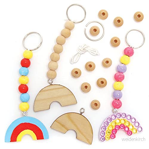 Baker Ross FE126 Regnbåge Trä nyckelring och Väska Dangler Kit 5 pack, för barn, Gör dina egna nyckelringar, barn 5051174116528