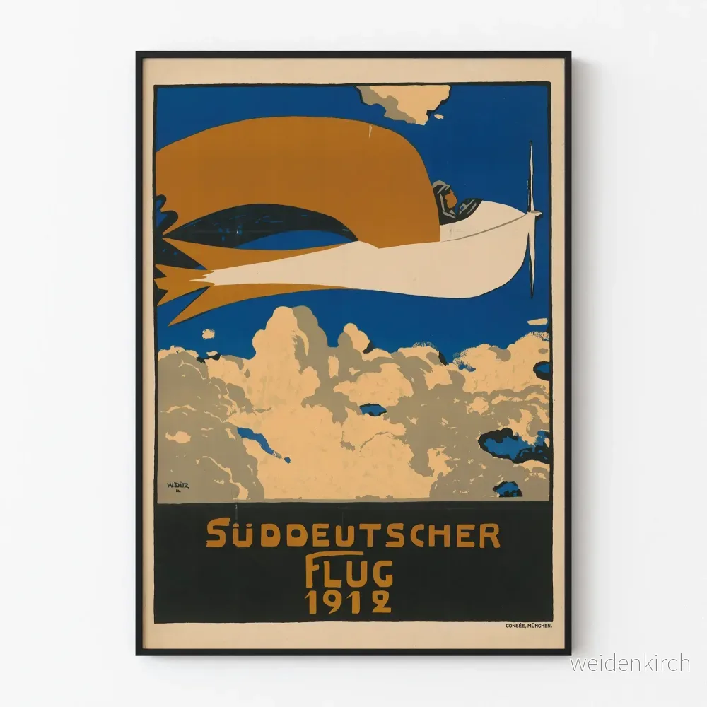 Vintageaffisch Süddeutscher Flug 1912 - Väggdekoration Luftfart