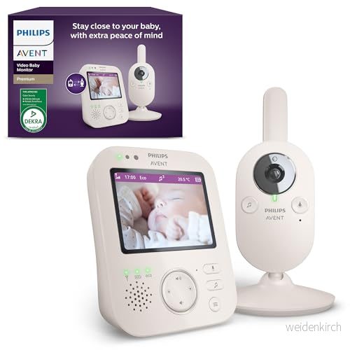 Philips Avent babymonitor med premiumkamera säker videobabymonitor, 3,5 tums skärm, 4 vägs zoom, mörkerseende, intercom, vaggvisor, rumstemperatur, (modell SCD891/26) 8720689016698