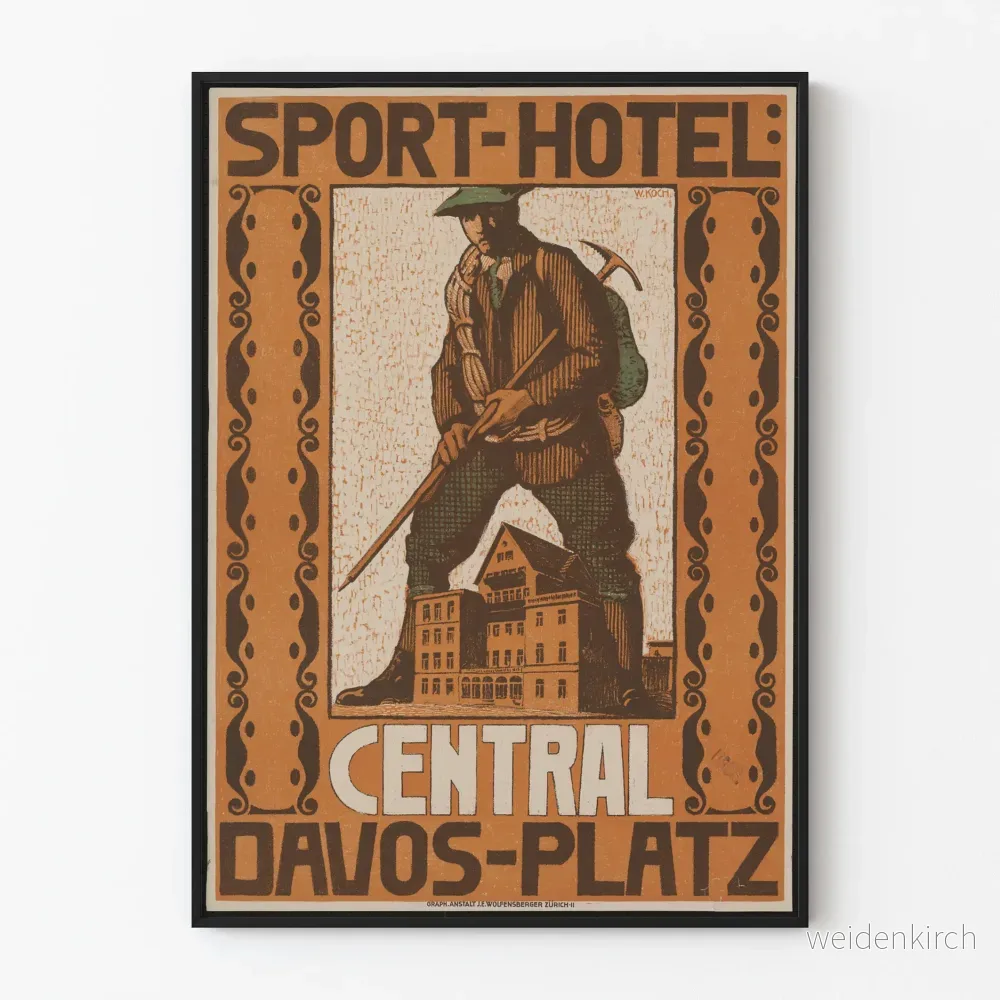 Vintageaffisch Sport-Hotel Central Davos för väggdekoration