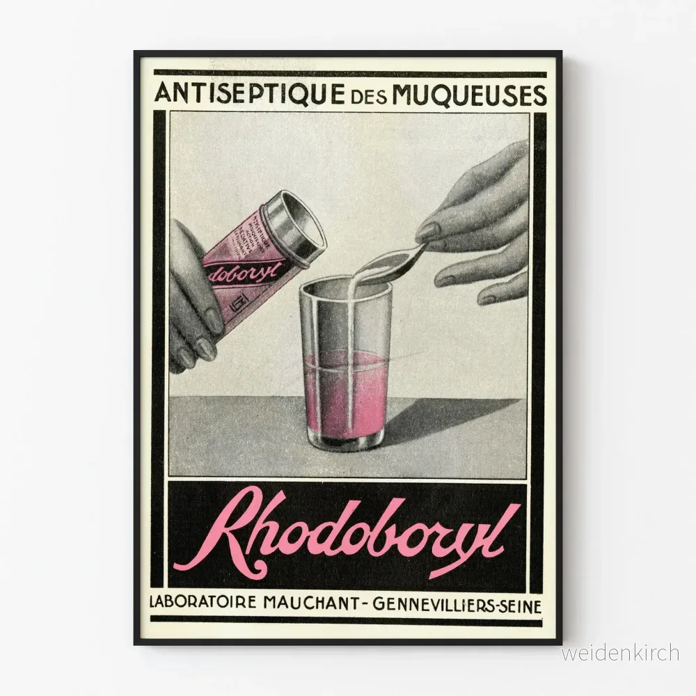 Vintage reklamposter för Rhodoboryl slemhinneantiseptikum
