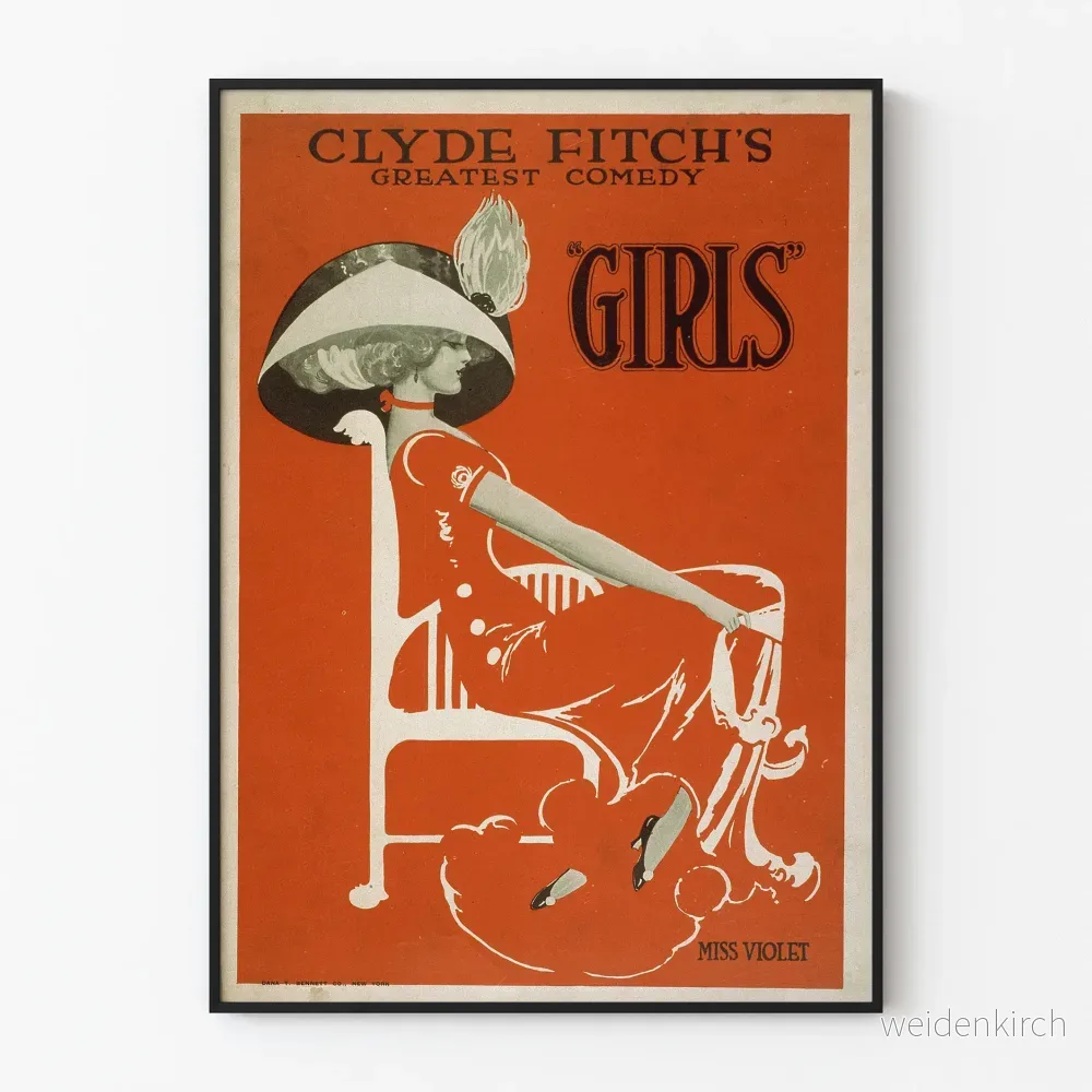 Vintageposter "Girls" dekorativ stil Art Nouveau