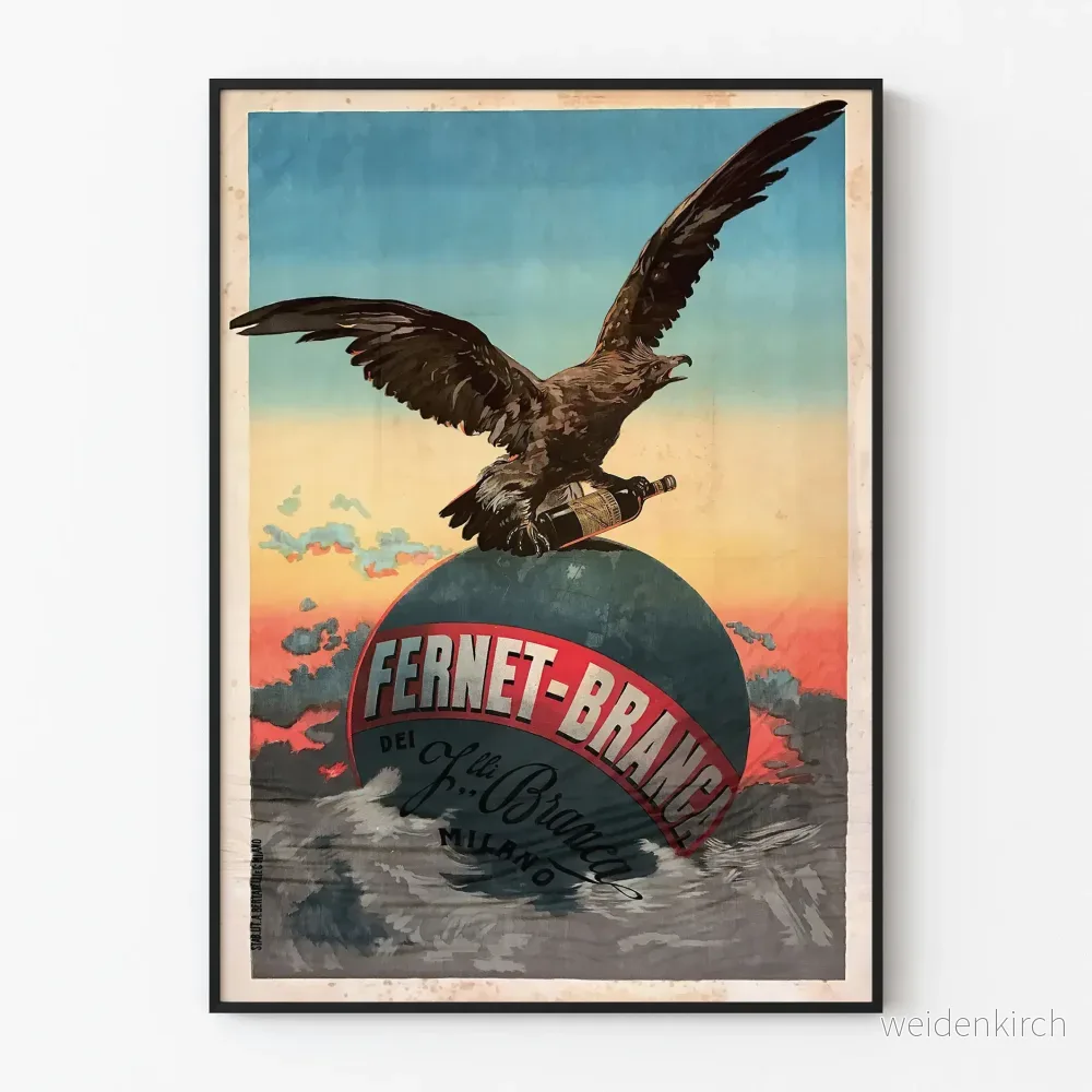 Vintageposter Fernet-Branca Aigle och Flaska