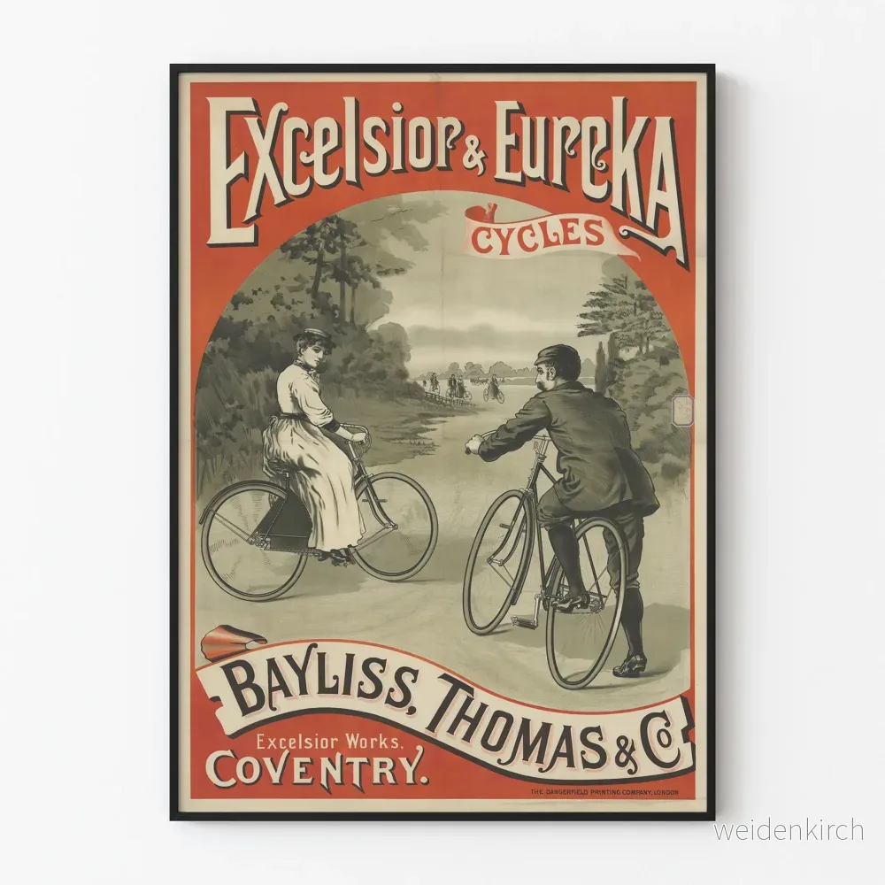 Vintageaffisch Excelsior & Eureka Cycles Bayliss Thomas & Co Coventry