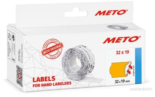 Meto etiketter för prismärken (32x19 mm, 2 rader, 5 000 stycken, fluororange, permanent häftande, METO, Contact, Sato, Avery, Tovel, Samark etc.) 4059732203742