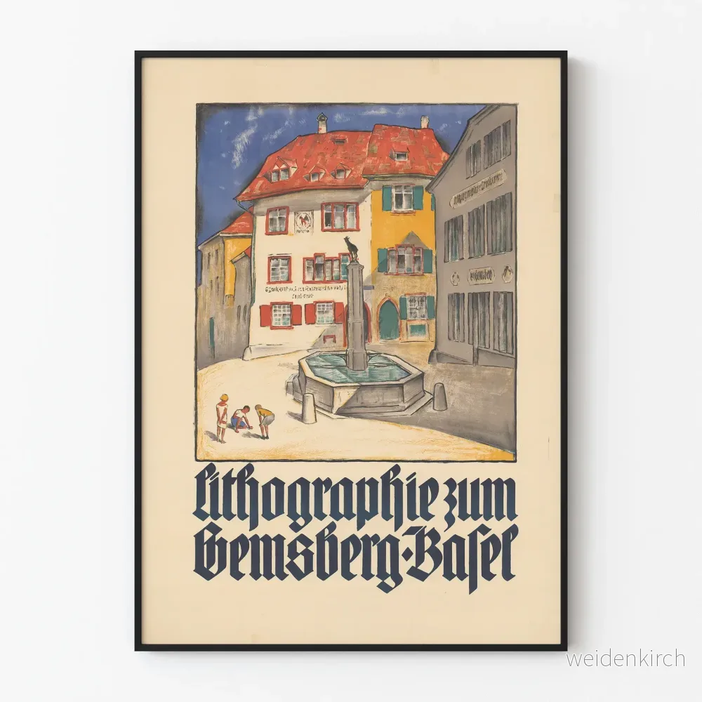 Affisch Konst Dekorativ litografi Zum Gemsberg Basel Affisch Konst Dekorativ litografi Zum Gemsberg Basel