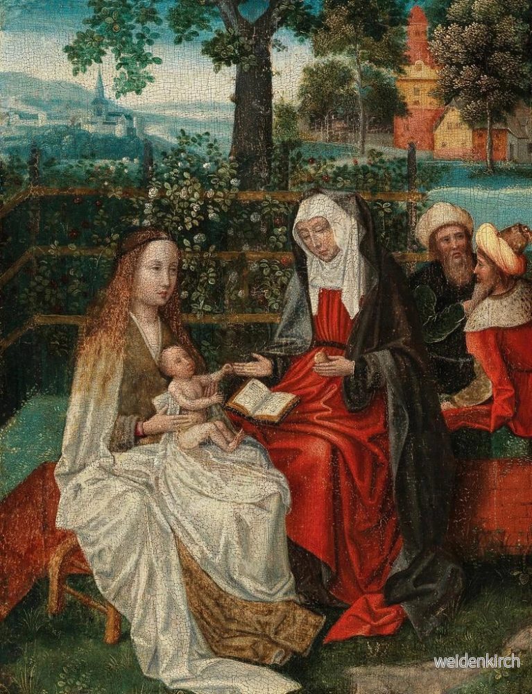 Målning La Vierge et l'Enfant avec sainte Anne dans un jardin clos avec Joachim et Joseph au-delà - École d'Anvers | Konsttryck - Bild 2