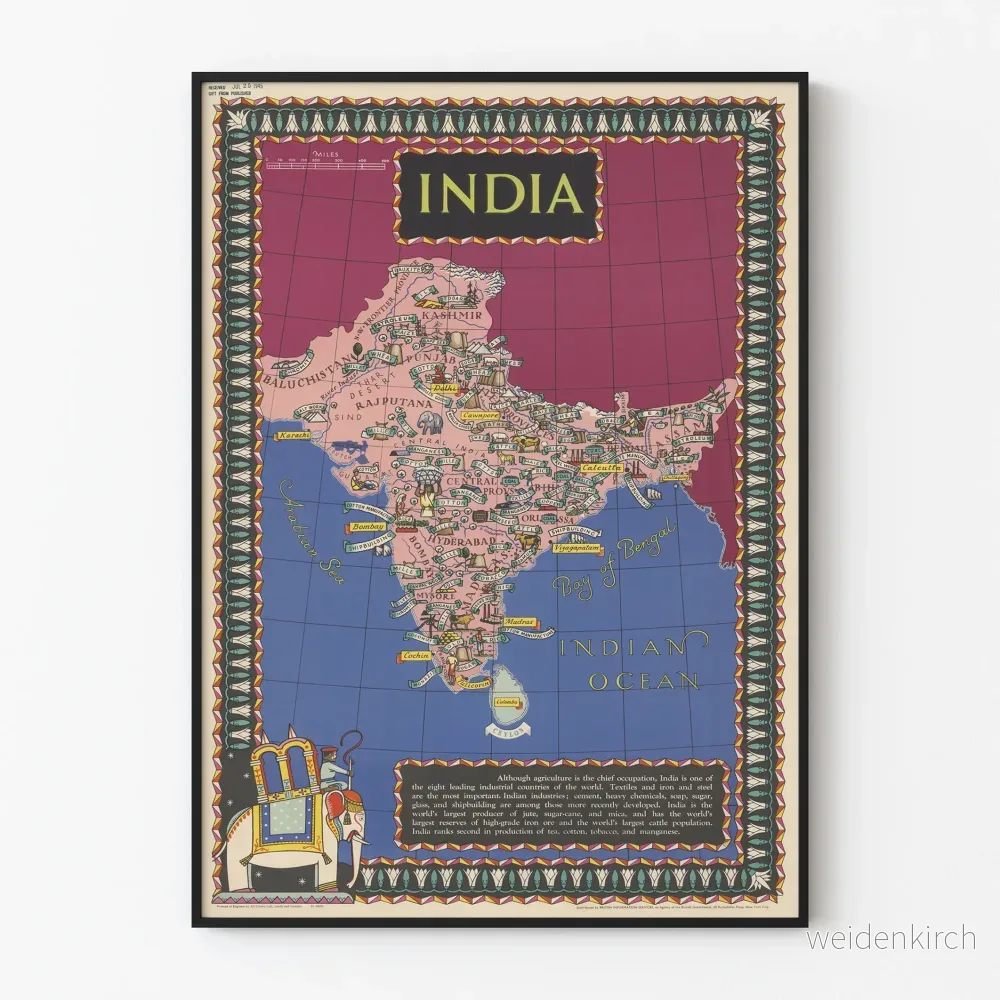 Vintage industriell och lantbruksposter av Indien