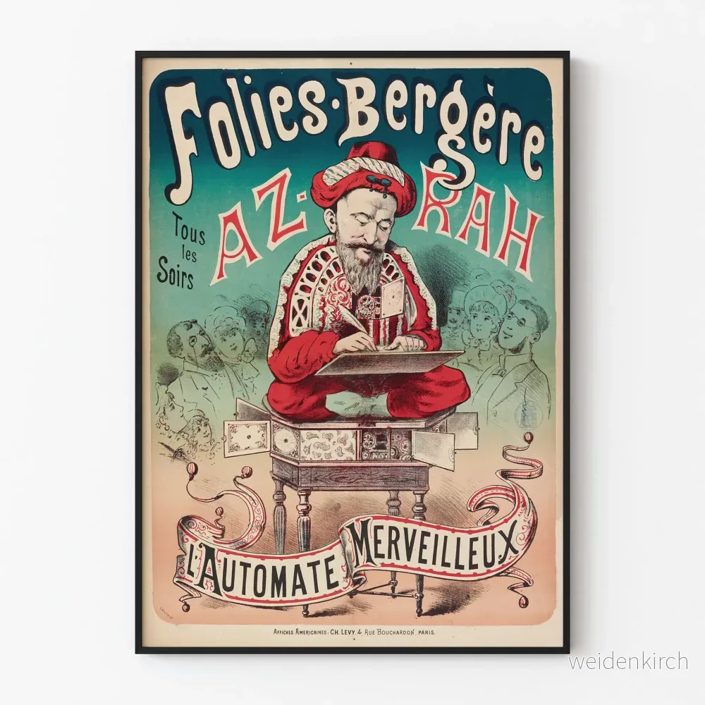 Vintageposter Folies Bergère Az-Rah den Underbare Automaten