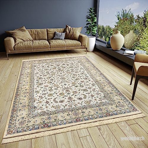 Väninna Home Collection Djamila orientalisk matta kort lugg, vardagsrumsmatta, mjuk matta, klassisk för sovrum, matsal, vardagsrum, hall creme, 135 x 195 cm 4262377777589
