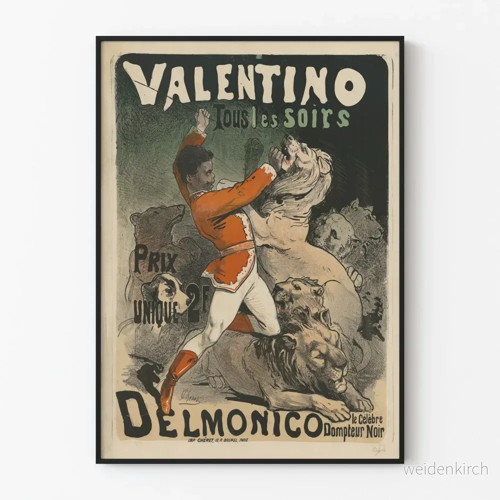 Vintageposter Valentino Domptör Svart och Lejon