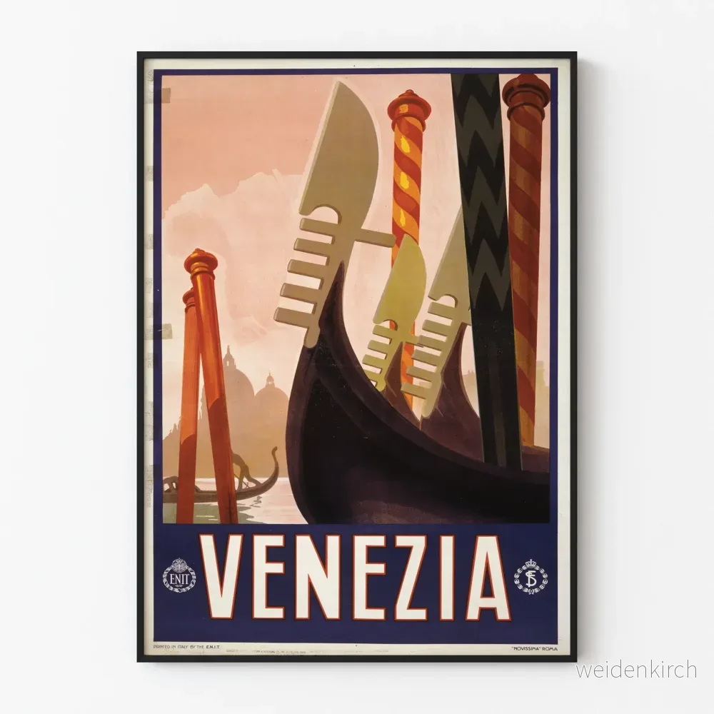 Dekorativ vintageposter av Venedig – Gondoler och färgglada palmer Dekorativ vintageposter av Venedig – Gondoler och färgglada palmer