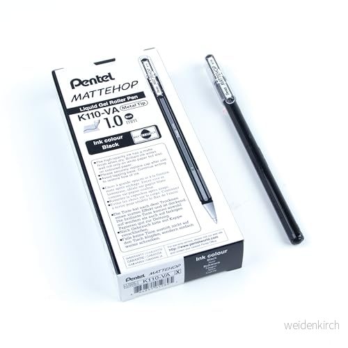 Pentel K110 VAX Mattehop gelbläckrulle med hög täckning i matt finish, modell lock, 1 VE = 12 stycken, svart 884851059895