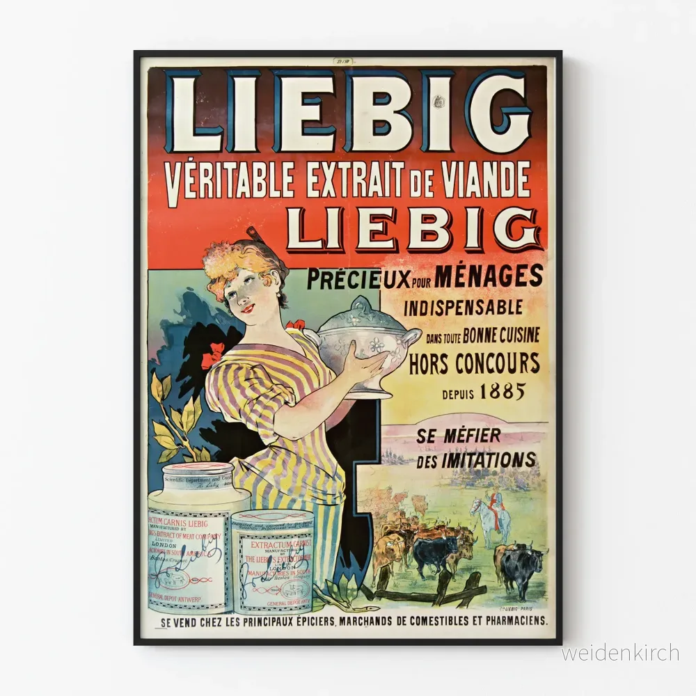 Vintage reklamposter för Liebig köttextrakt för väggdekoration