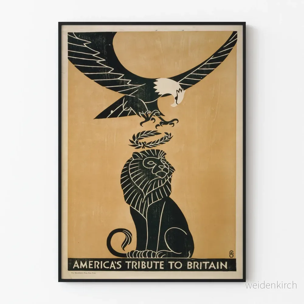Amerikansk poster – Hyllning till Storbritannien med örn och lejon Amerikansk poster – Hyllning till Storbritannien med örn och lejon