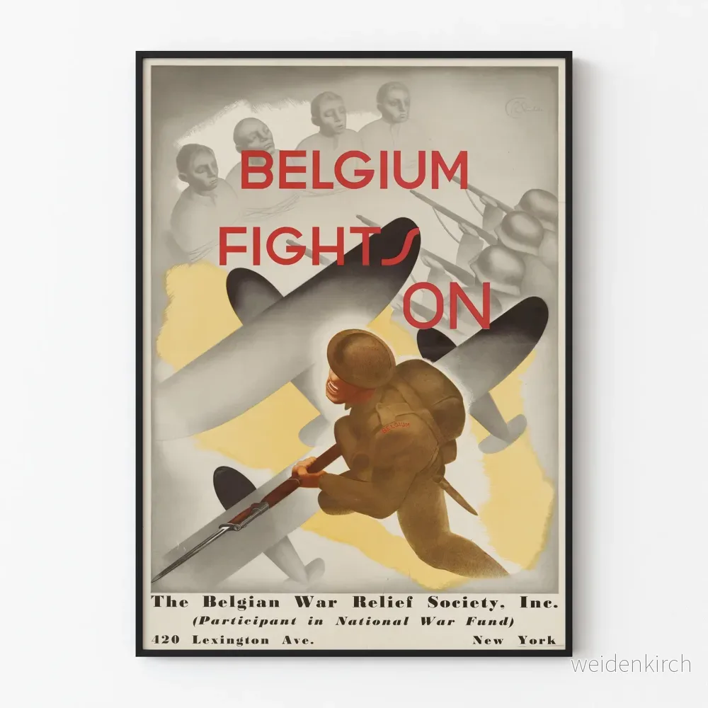 Vintageposter Belgien Fights On - Historisk Väggdekoration