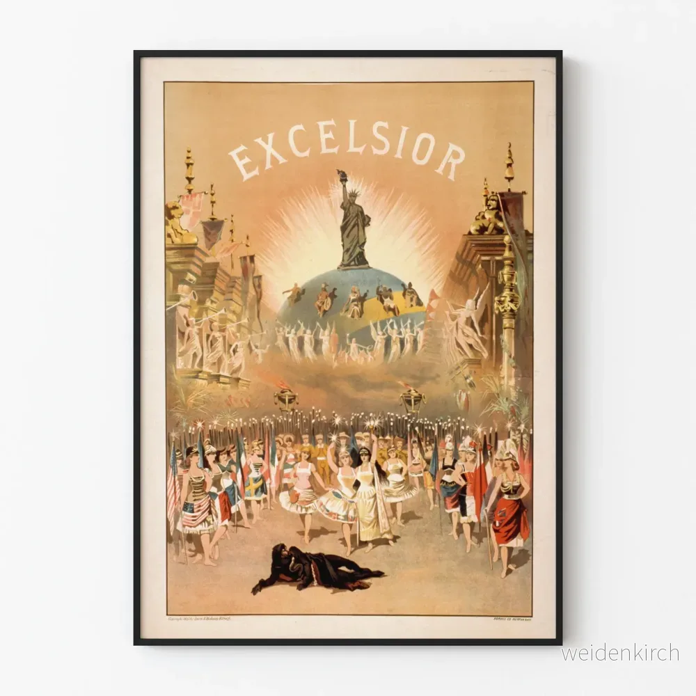 Vintage dekorativ poster med dansare och Frihetsgudinnan