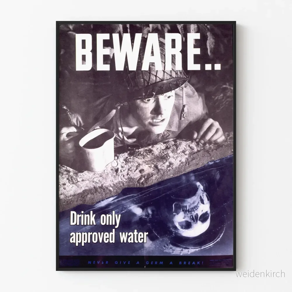 Vintageposter med varning för dricksvatten godkänd Vintageposter med varning för dricksvatten godkänd