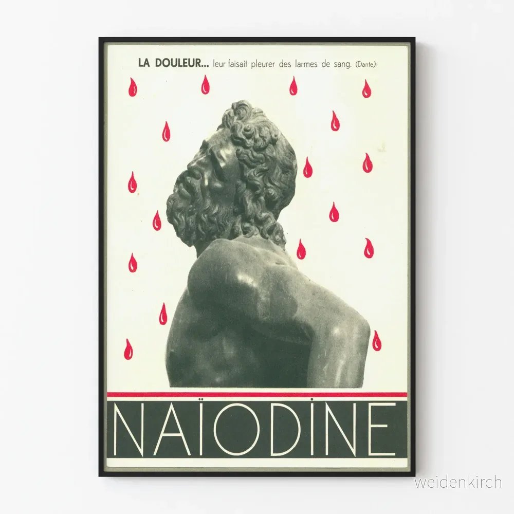 Vintageposter Naïodine - Skulptur och röda droppar