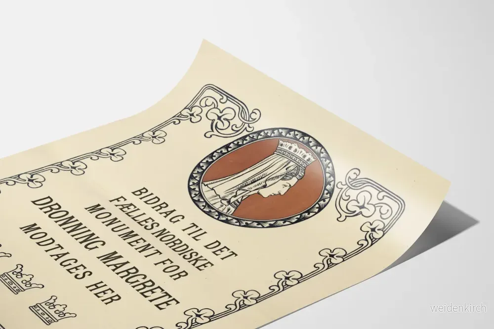 Vintageillustrerad poster av drottning Margrete och nordisk hyllning - Bild 3