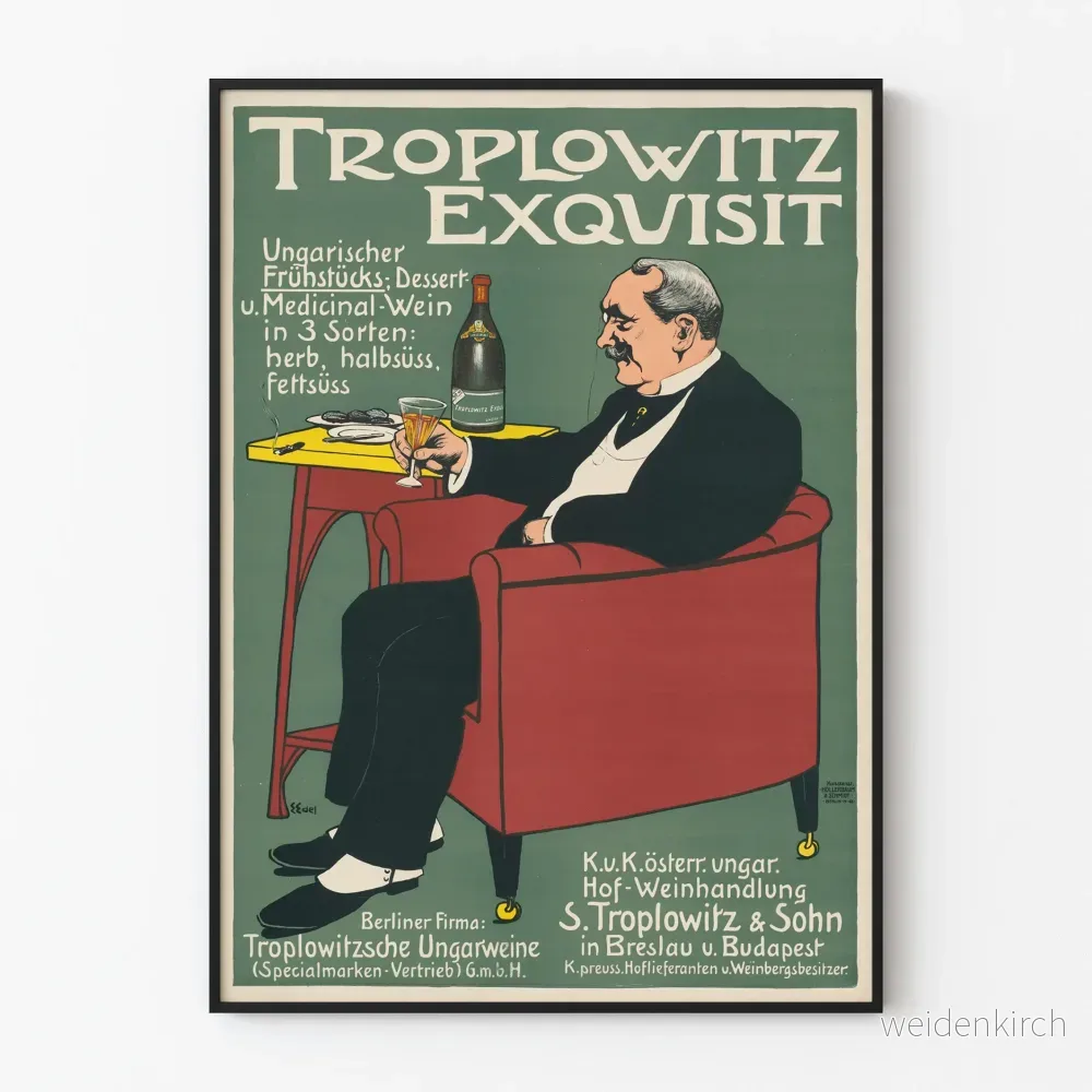 Vintageposter Troplowitz Exquisit ungersk vin för väggdekoration