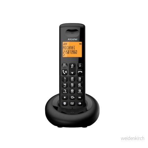 Alcatel E260 Black DECT trådlös telefon: Kompakt design, attraktiva färger, stor bakgrundsbelyst skärm, handsfree funktion, blockering av oönskade samtal 3700601426731